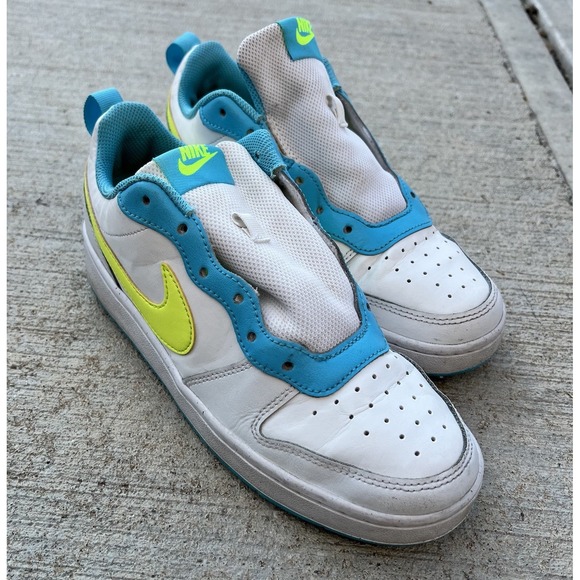 Nike Court Borough Low 2 GS Shoes Size 6Y / Women 7.5 White Volt Blue BQ5448 122 - Picture 1 of 11